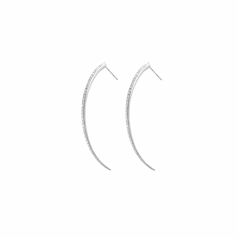Jennifer Fisher Medium Skinny Tusk Hoop With Pave White Diamond Stripe_White Gold