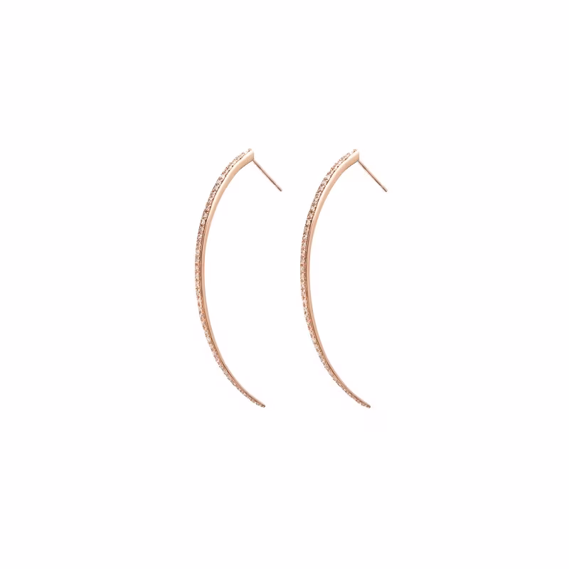 Jennifer Fisher Medium Skinny Tusk Hoop With Pave White Diamond Stripe_Yellow Gold