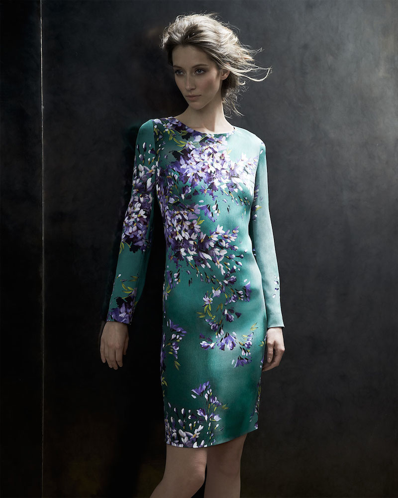 Escada Long-Sleeve Floral Silk Sheath Dress