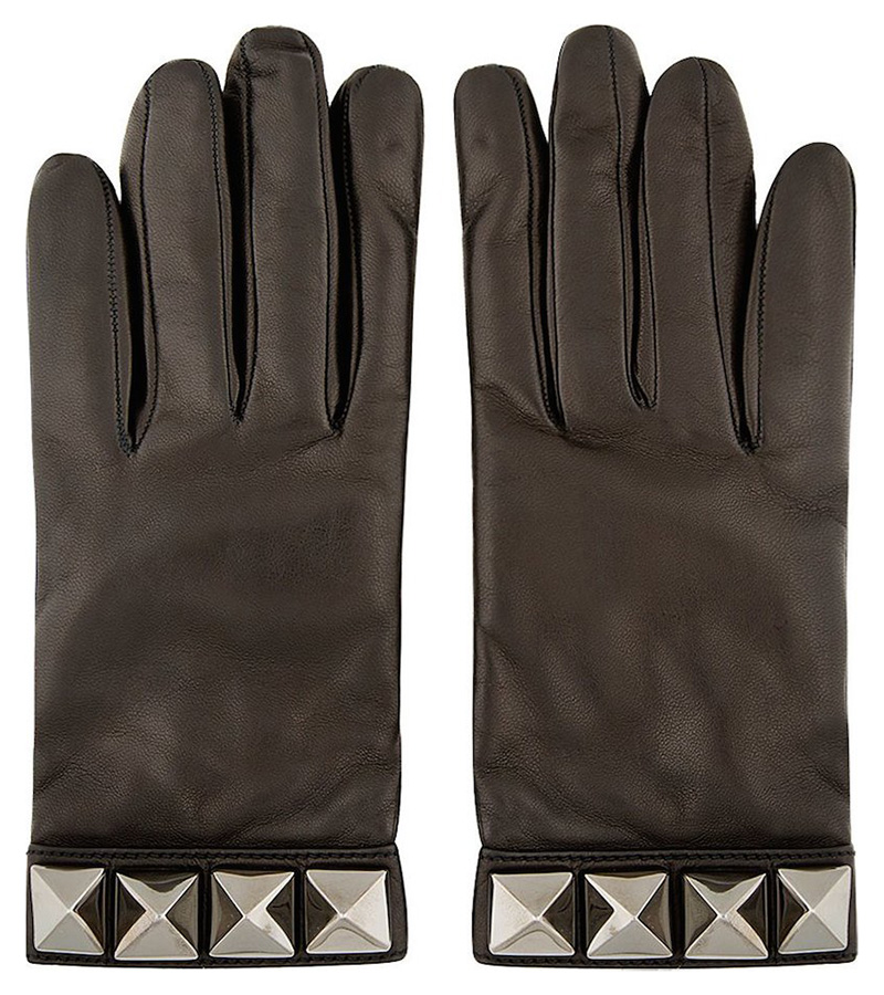 Valentino Black Lambskin Rockstud Gloves