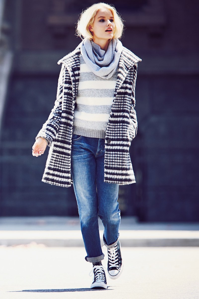 Ellen Tracy Houndstooth Pattern Wool Blend Coat