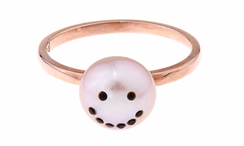 Smiley Face Pink-pearl & Gold-plated Ring_1