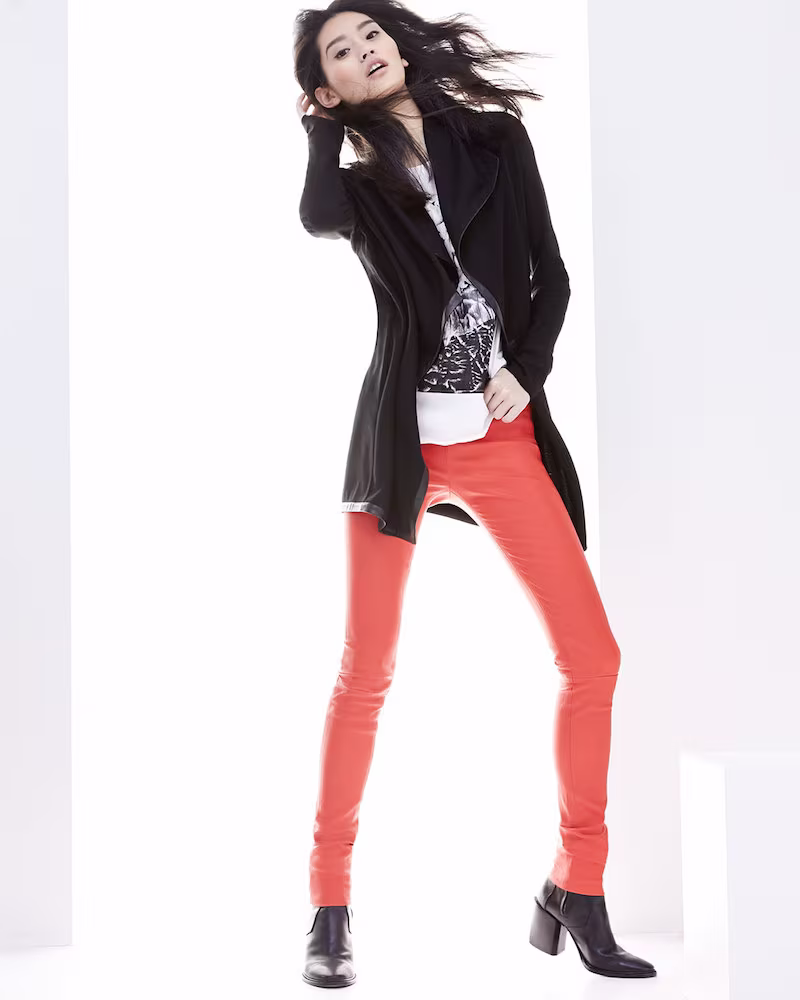 Helmut Lang Leather-Trim Long Wool Cardigan