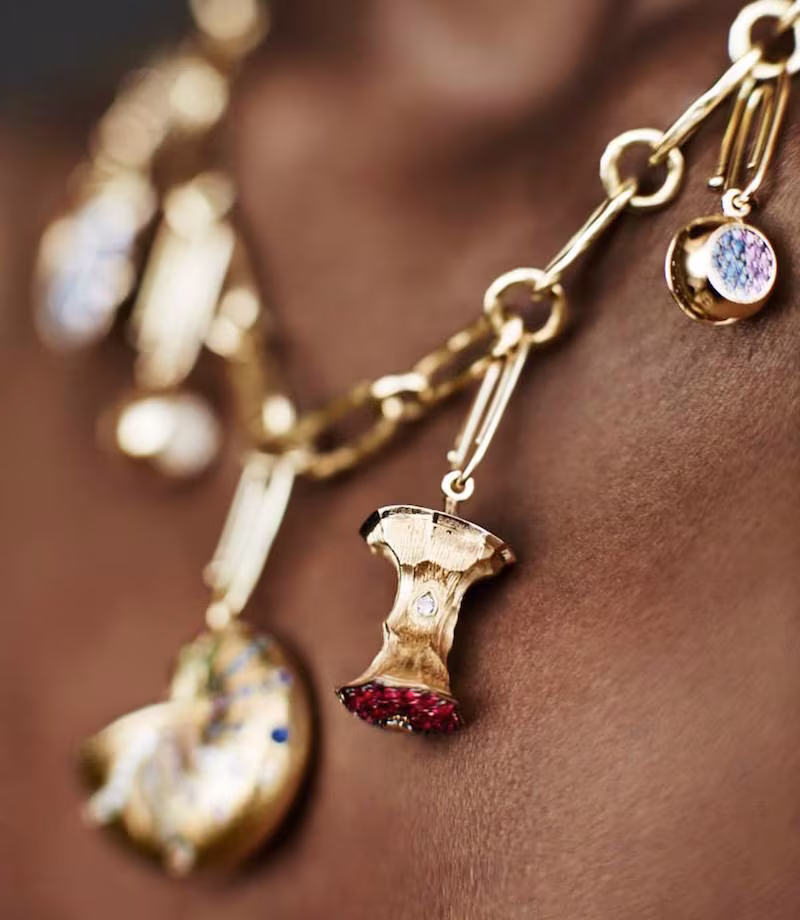 Aurélie Bidermann Fine Ruby, Champagne Diamond & Gold Big Apple Charm