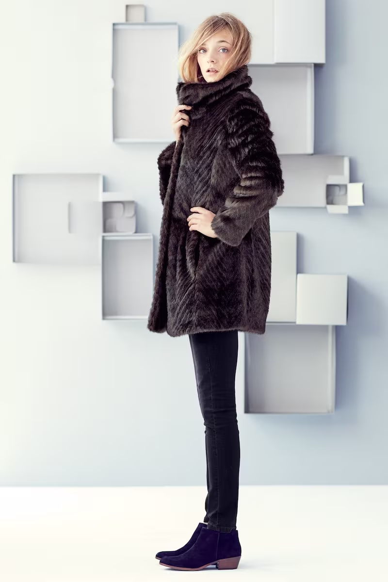 Ellen Tracy Faux Fur A-Line Coat