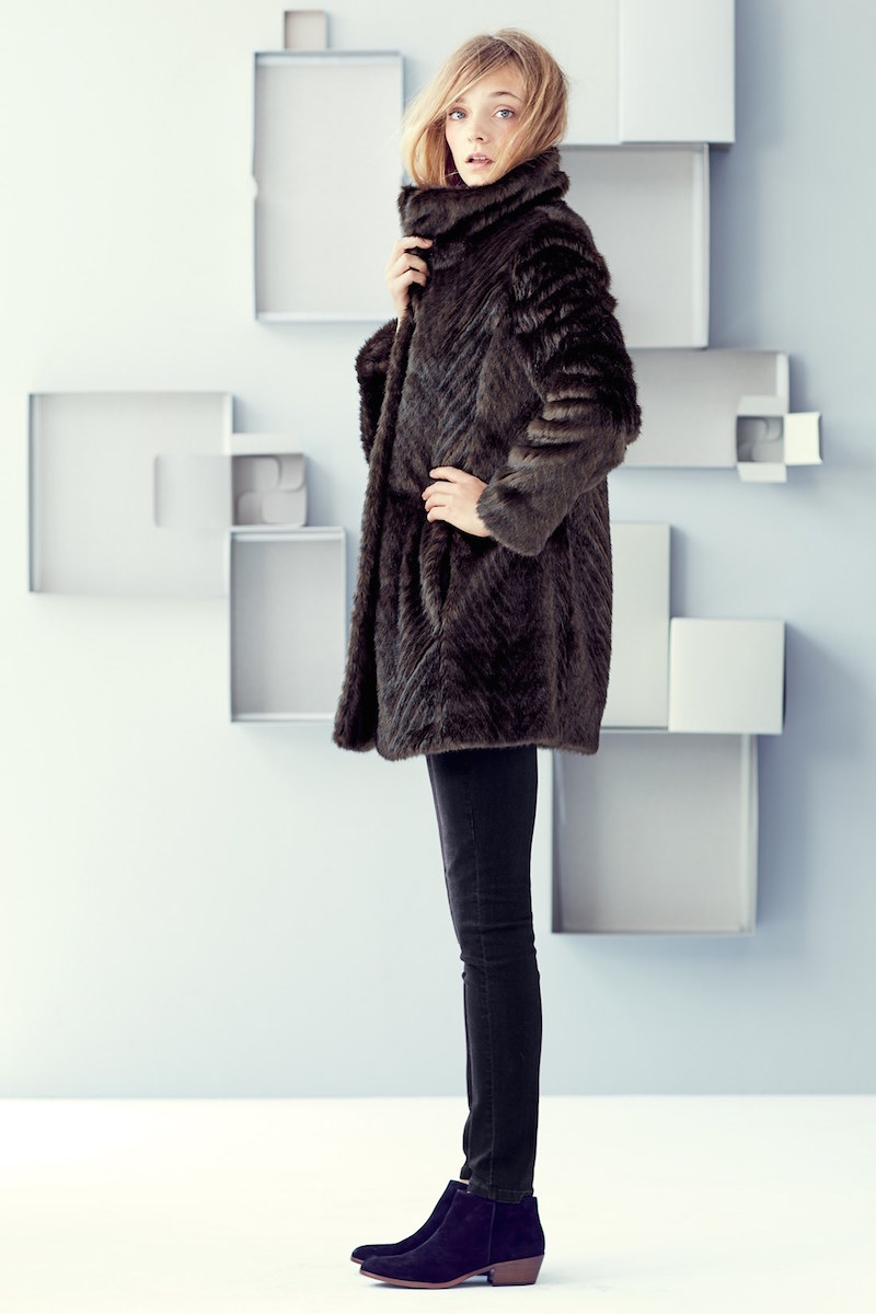Ellen Tracy Faux Fur A-Line Coat