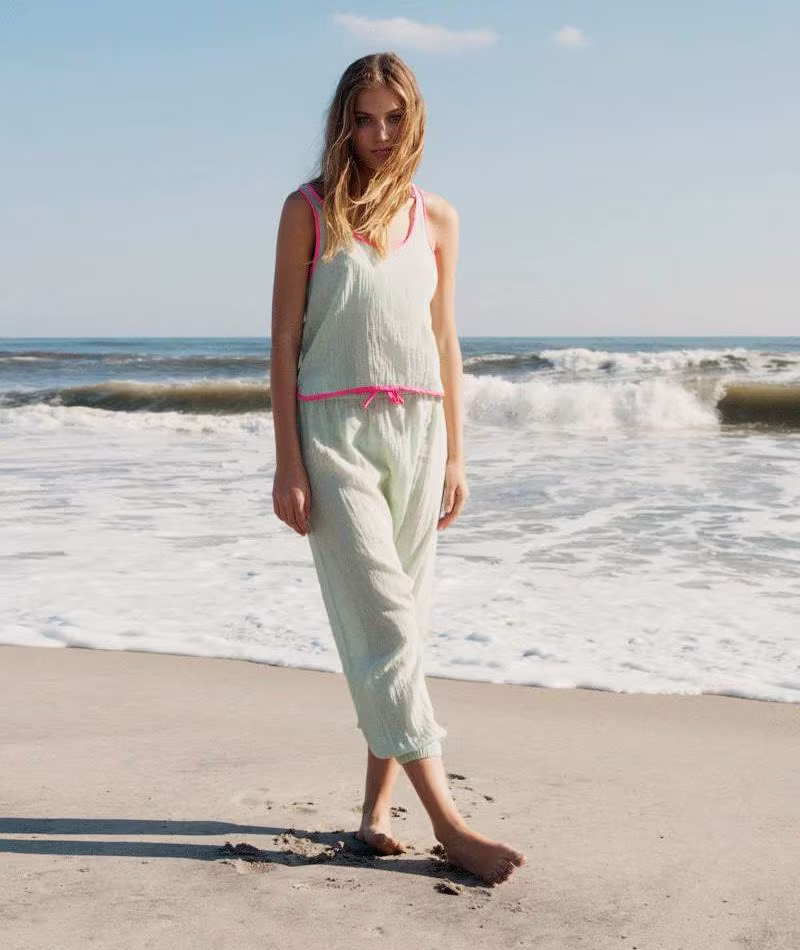Surf Bazaar Gauze Racerback Tank & Gauzed Drop-Rise Harem Pants