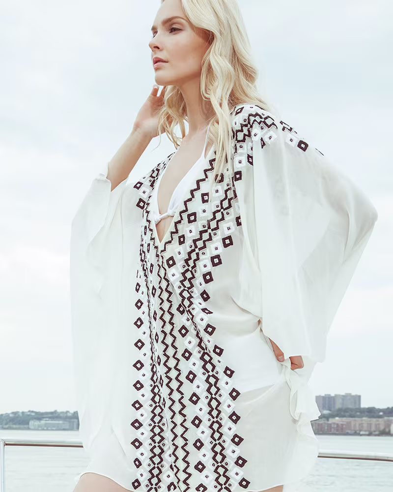 Alice + Olivia Cordela Embroidered Sheer Silk Coverup