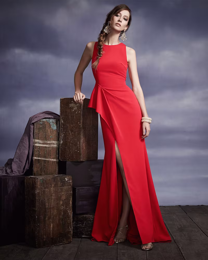 Badgley Mischka Collection Sleeveless Scissor Ruffle-Skirt Gown