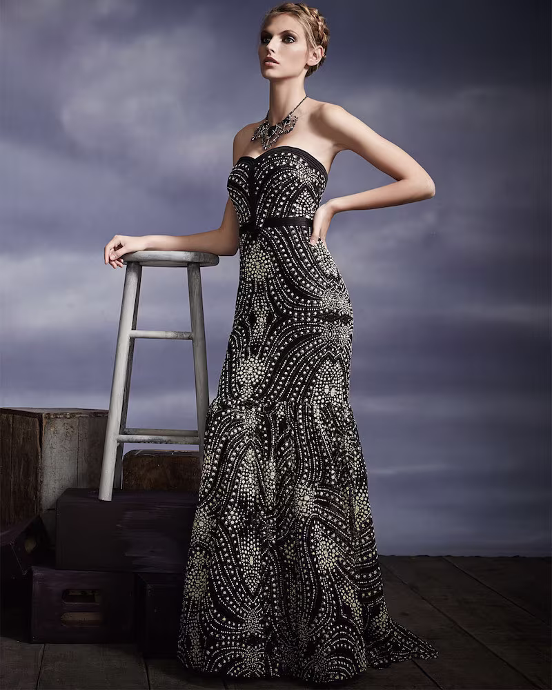 Badgley Mischka Collection Strapless Beaded-Pattern Mermaid Gown