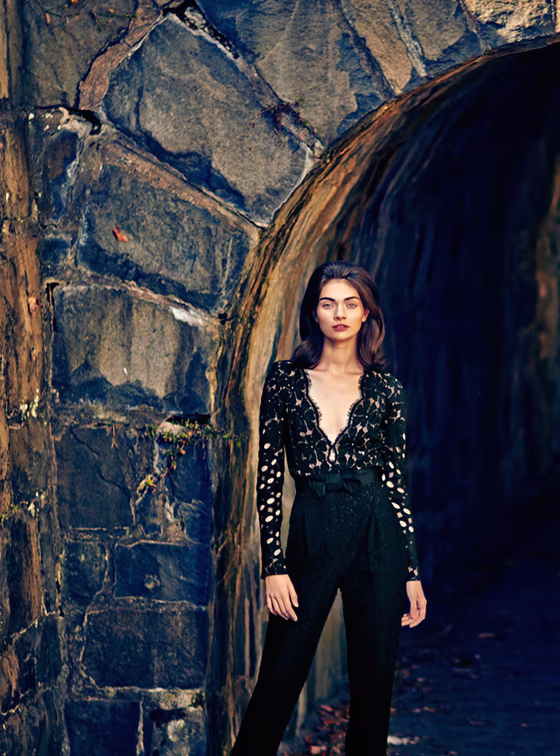 Lanvin Mixed-Media Lace Bow Jumpsuit