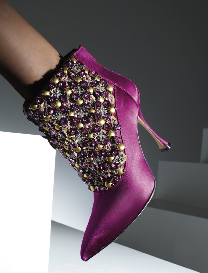 Manolo Blahnik Bragima Embellished Satin Ankle Boots