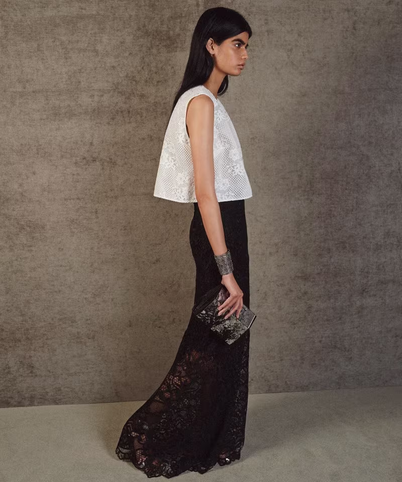 Monique Lhuillier Guipure Lace Column Skirt
