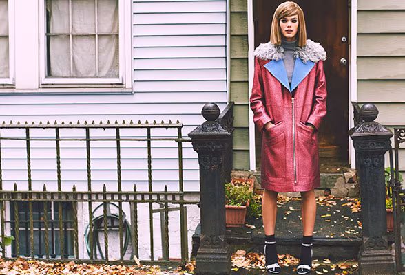 Rodarte Glitter Coat with Shearling Collar