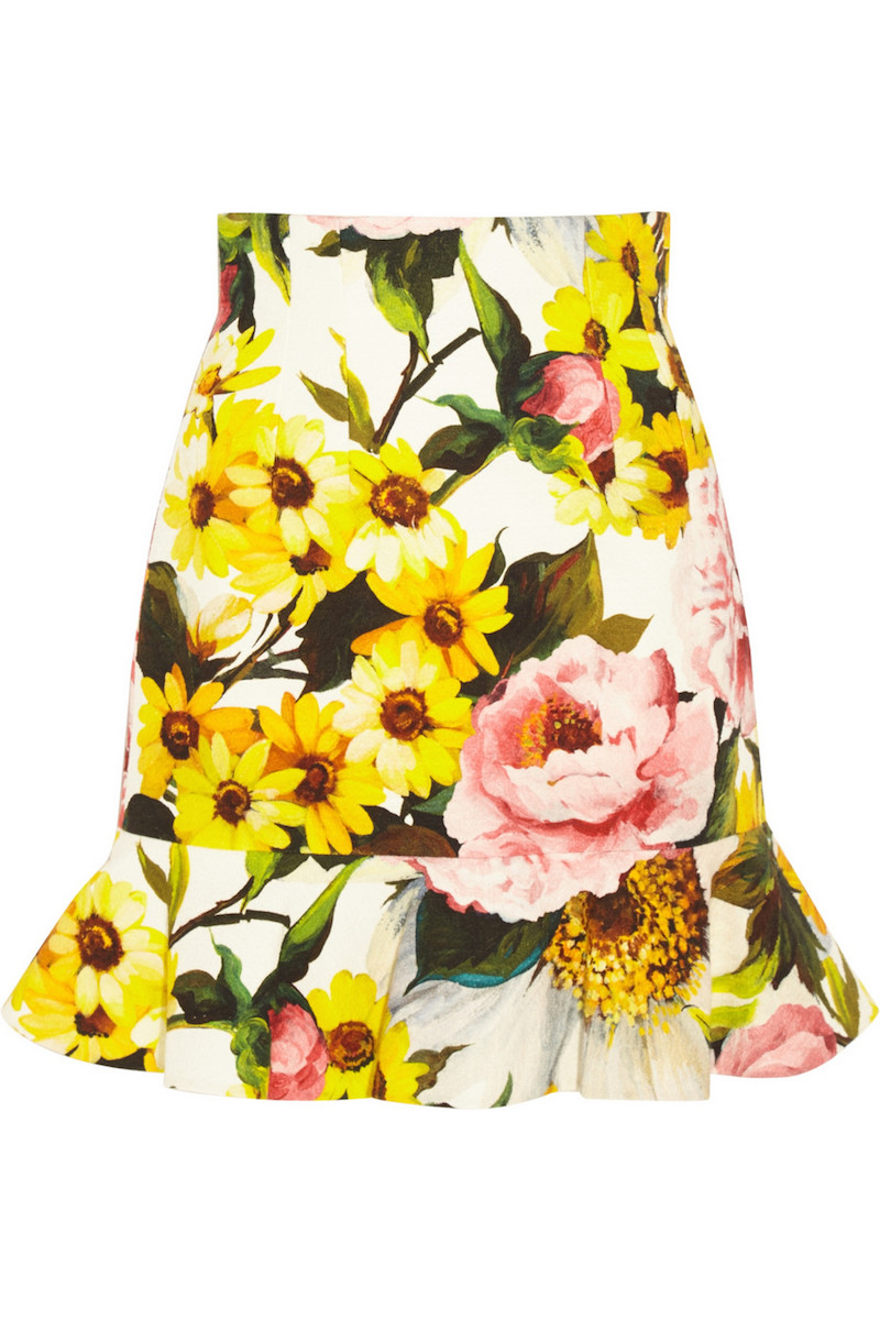 Dolce & Gabbana Floral-print Textured Stretch-cotton Skirt