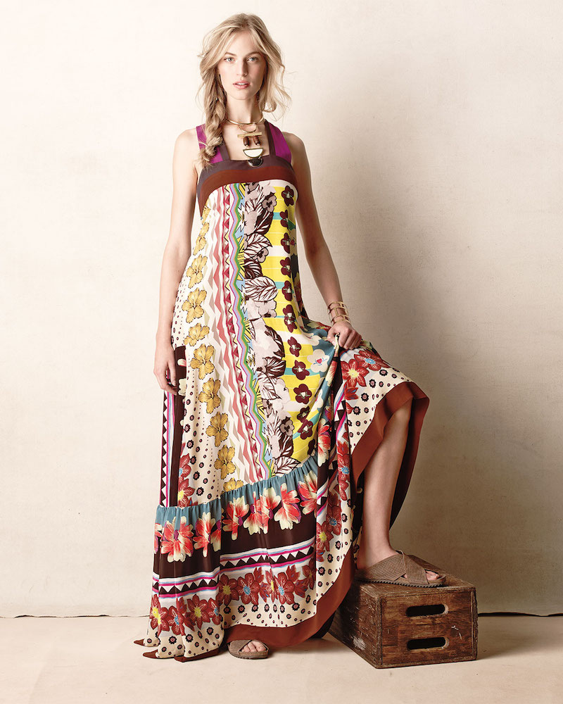 Etro Floral/Zigzag Tiered Silk Patio Dress