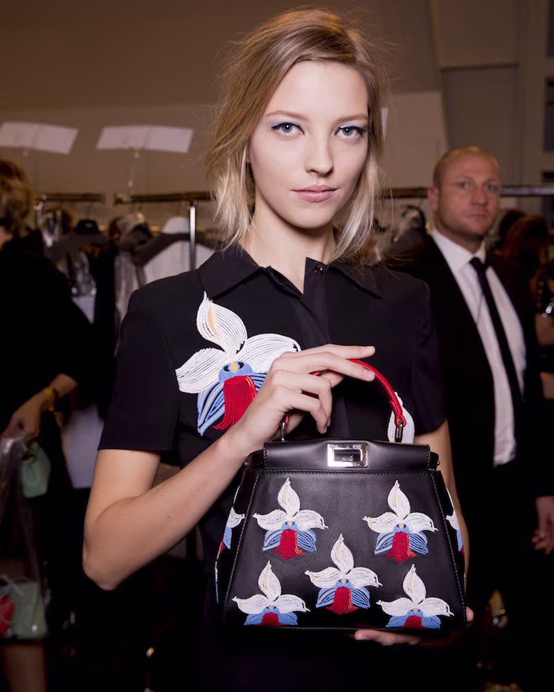 Fendi Peekaboo Mini Orchid-Embroidered Satchel Bag