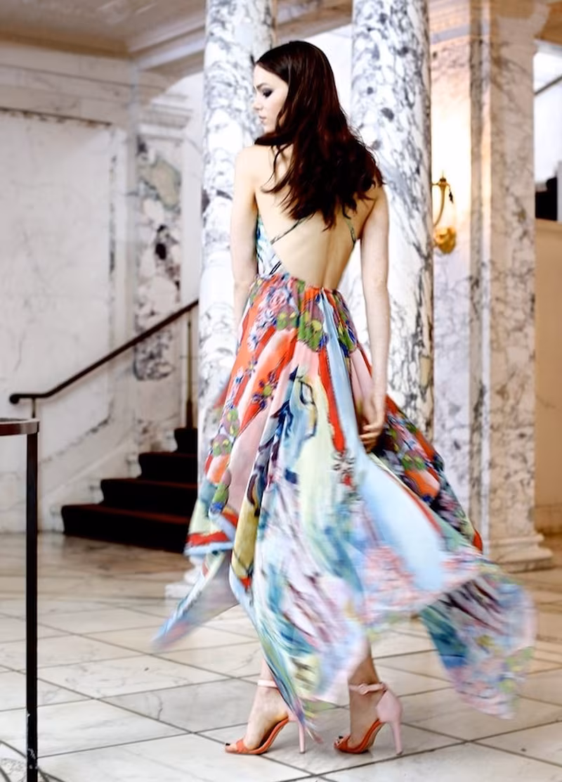Alice + Olivia Orly Cross-Back Printed Chiffon Dress 1