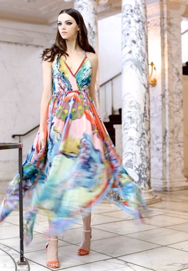 Alice + Olivia Orly Cross-Back Printed Chiffon Dress 2