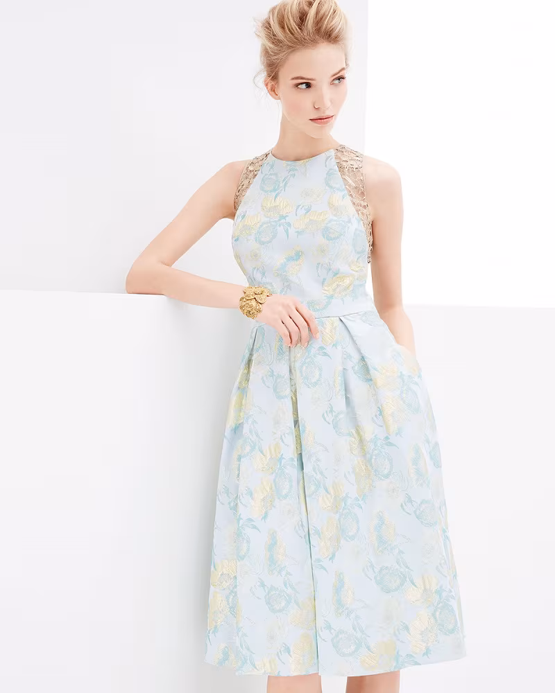 Carmen Marc Valvo Jacquard Full-Skirt Cocktail Dress