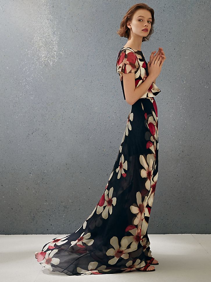 Carolina Herrera Magnolia-Print Overlay Gown