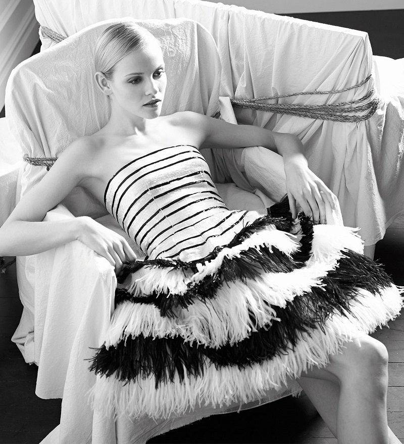 Oscar de la Renta Striped Sequined Feather-Tiered Fit-And-Flare Dress