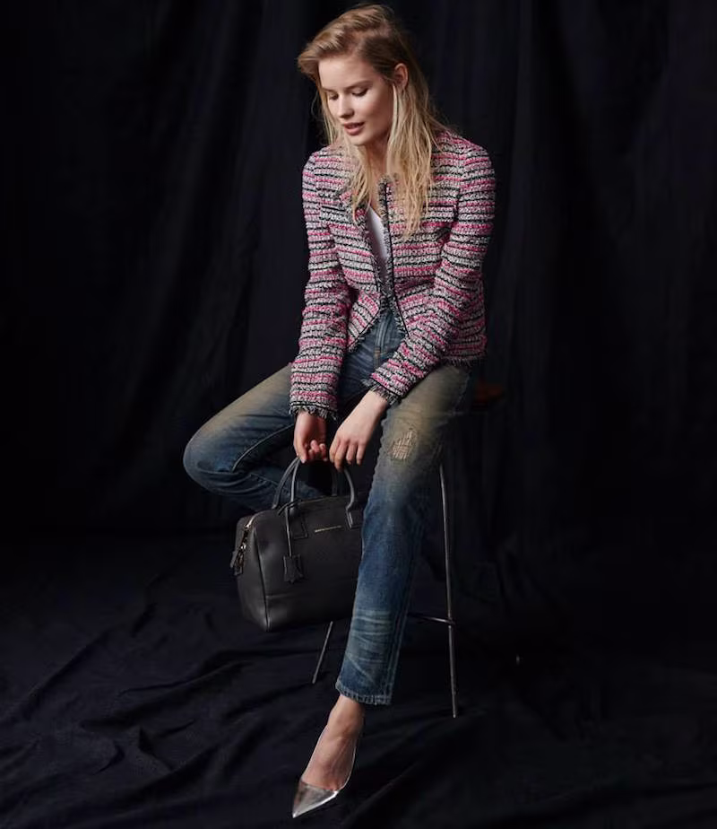 Barneys New York Tweed Collarless Jacket