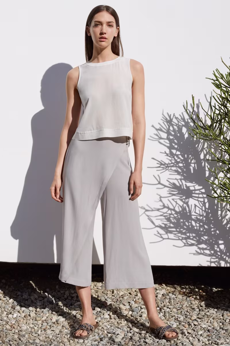Eileen Fisher Wrap Front Wide Leg Silk Crop Pants