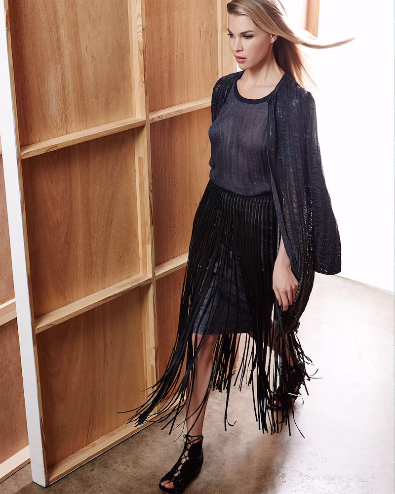 Elie Tahari Melody Long Distressed Leather Coat