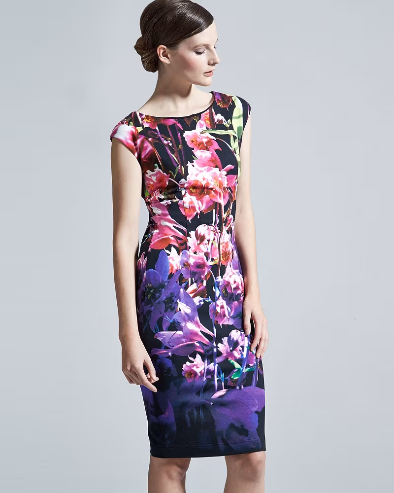Escada Floral Cap-Sleeve Sheath Dress