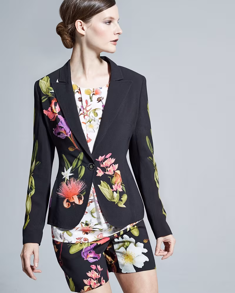 Escada One-Button Floral Blazer