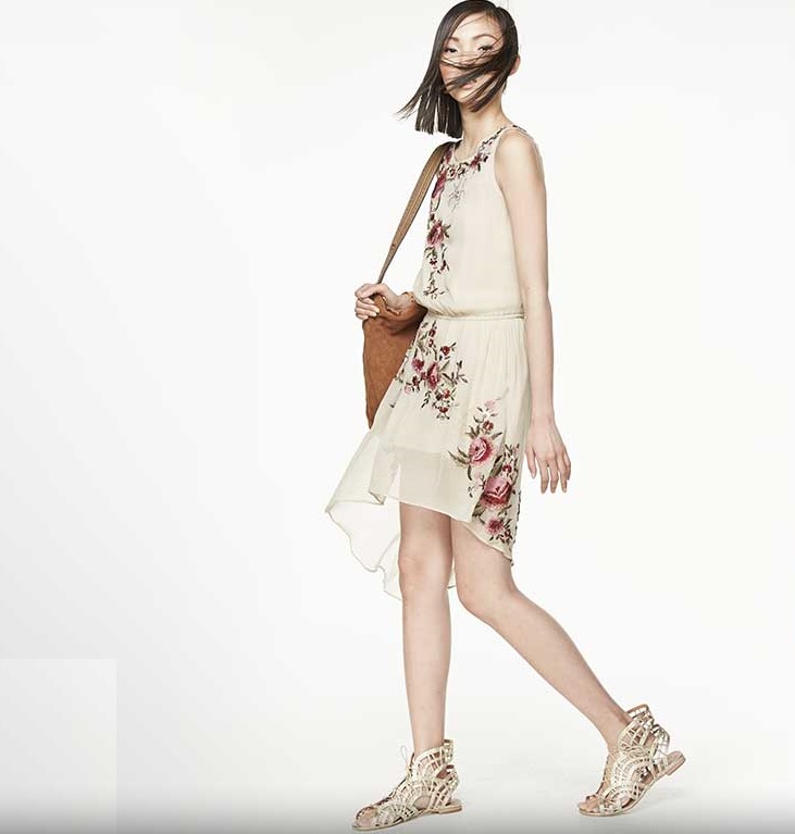Haute Hippie Floral-Embroidered High-Low Silk Dress