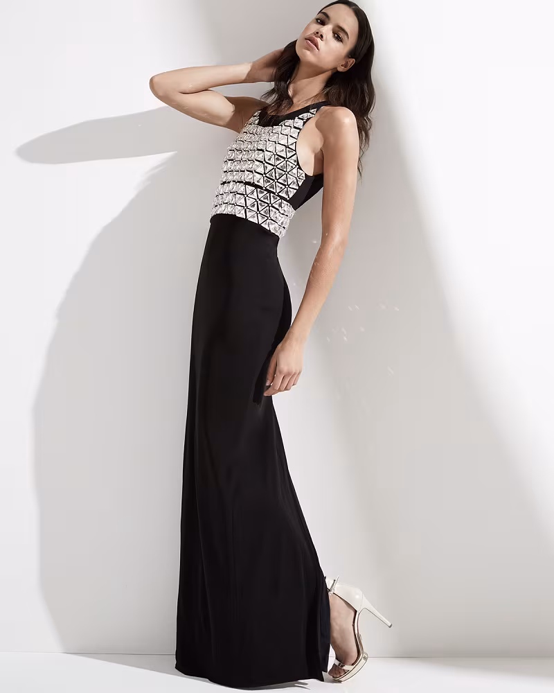 Parker Black Saldana Sleeveless Beaded-Bodice Gown