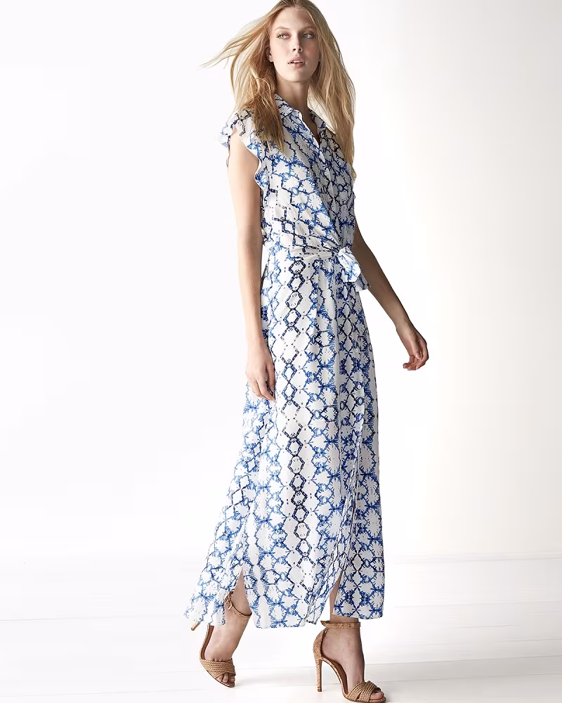 Rebecca Taylor Printed Flutter-Sleeve Maxi Dress