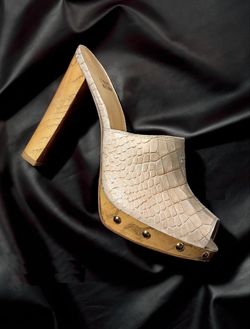 Stuart Weitzman Croc-Embossed Leather Mule Sandals