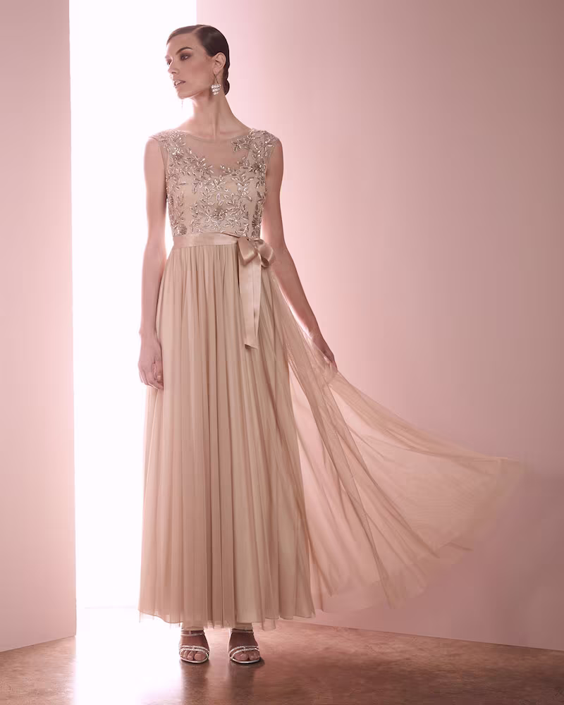 Aidan Mattox Embellished Tulle Cap-Sleeve Gown