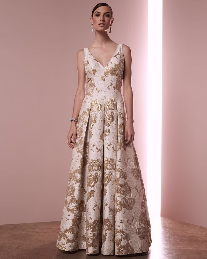 Aidan Mattox Sleeveless Floral Jacquard Gown