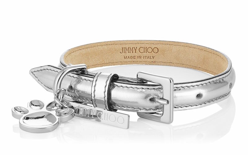 JIMMY CHOO Otis Silver Mirror Leather Dog Collar