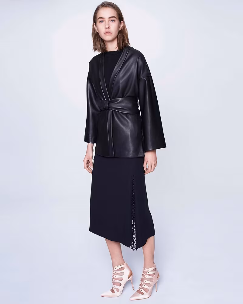 Adam Lippes Belted Leather Kimono Jacket