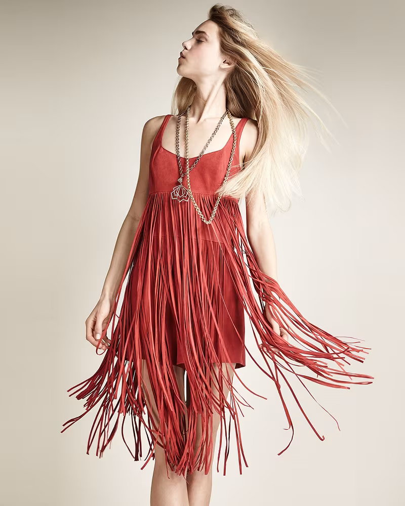 Tamara Mellon Suede Fringe Romper Dress