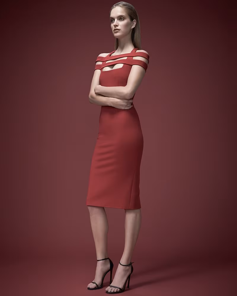 Cushnie et Ochs Strappy-Shoulder Jersey Sheath Dress