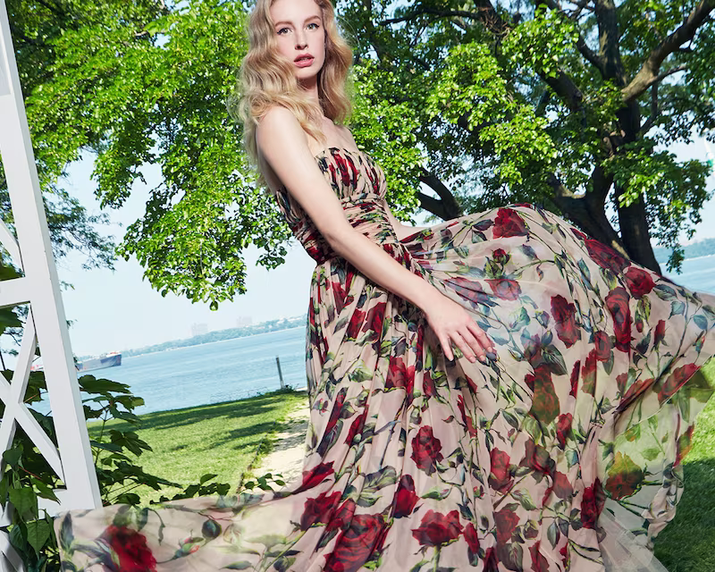 Dolce & Gabbana Silk Strapless Floor Length Dress
