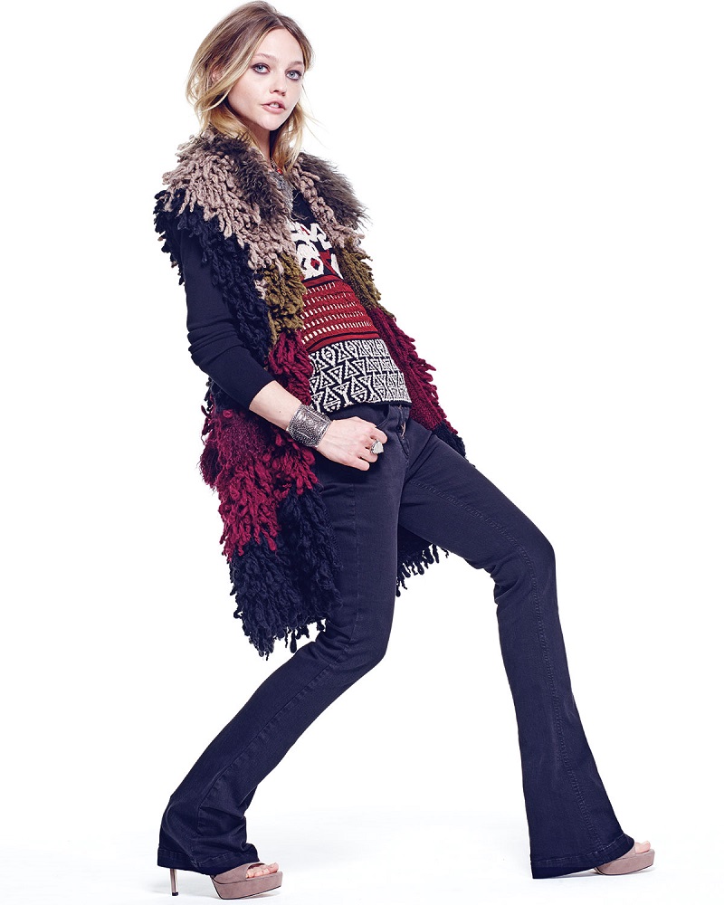 Etro Colorblock Twisted Weave & Fur Vest