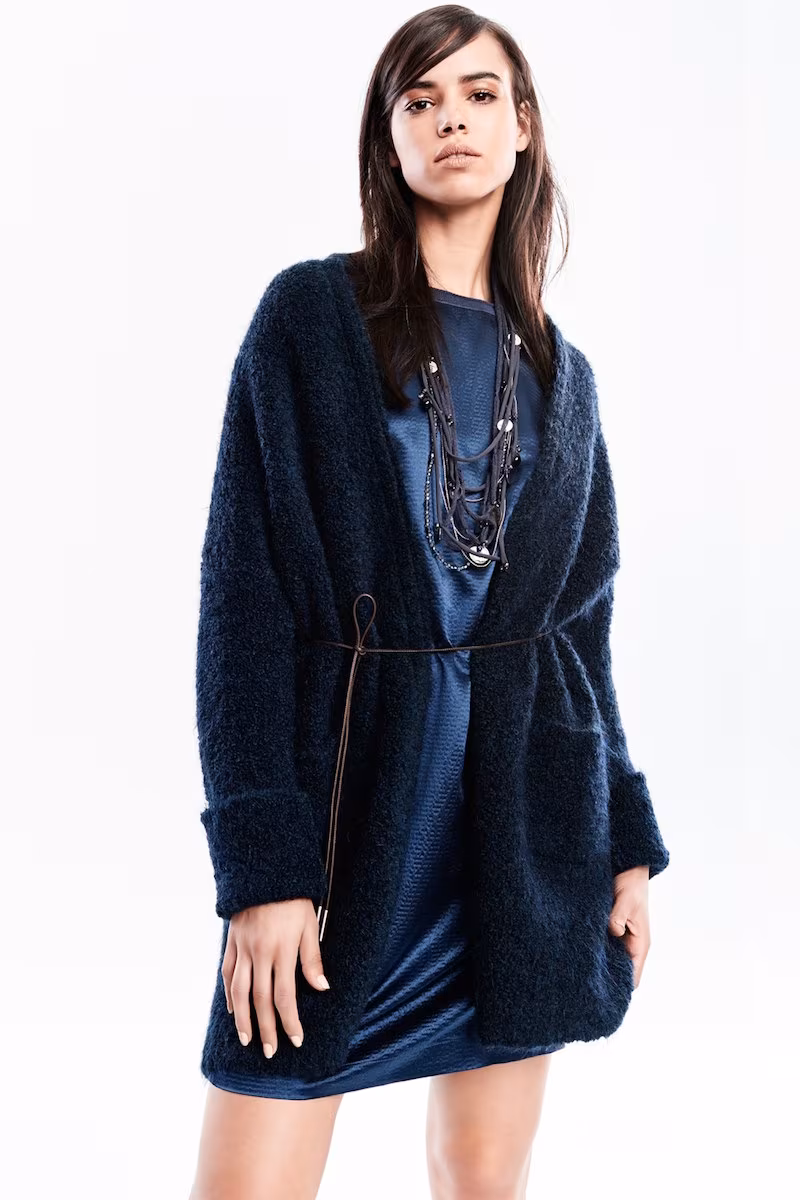 Fabiana Filippi Bouclé Knit Cardigan with Leather Tie Belt