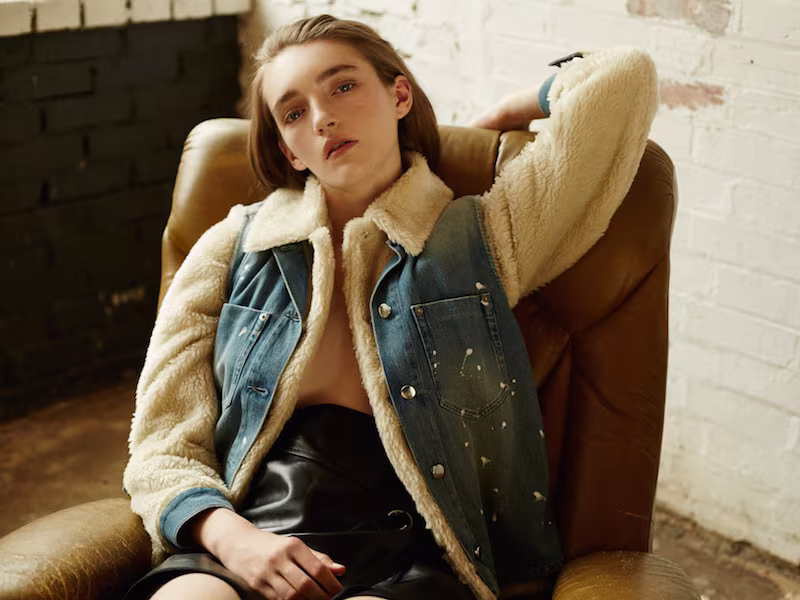 MM6 Maison Margiela Blue Denim Painted Teddy Jacket