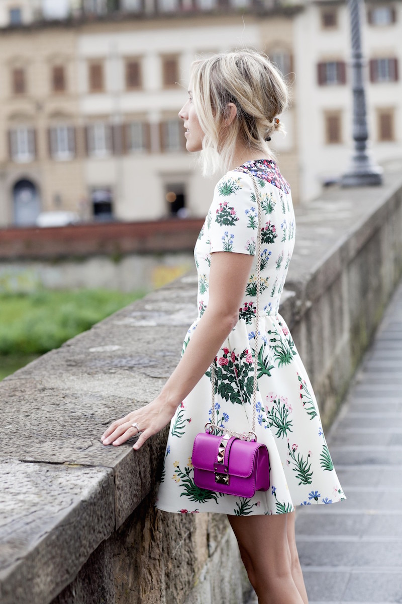 Valentino Flowers Silk & Wool Blend Crepe Dress