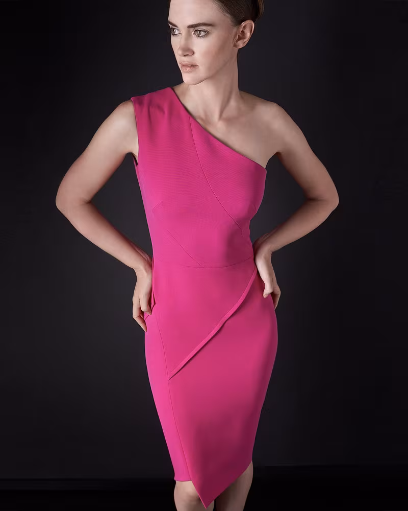 Victoria Beckham One-Shoulder Asymmetric Seamed Sheath Dress