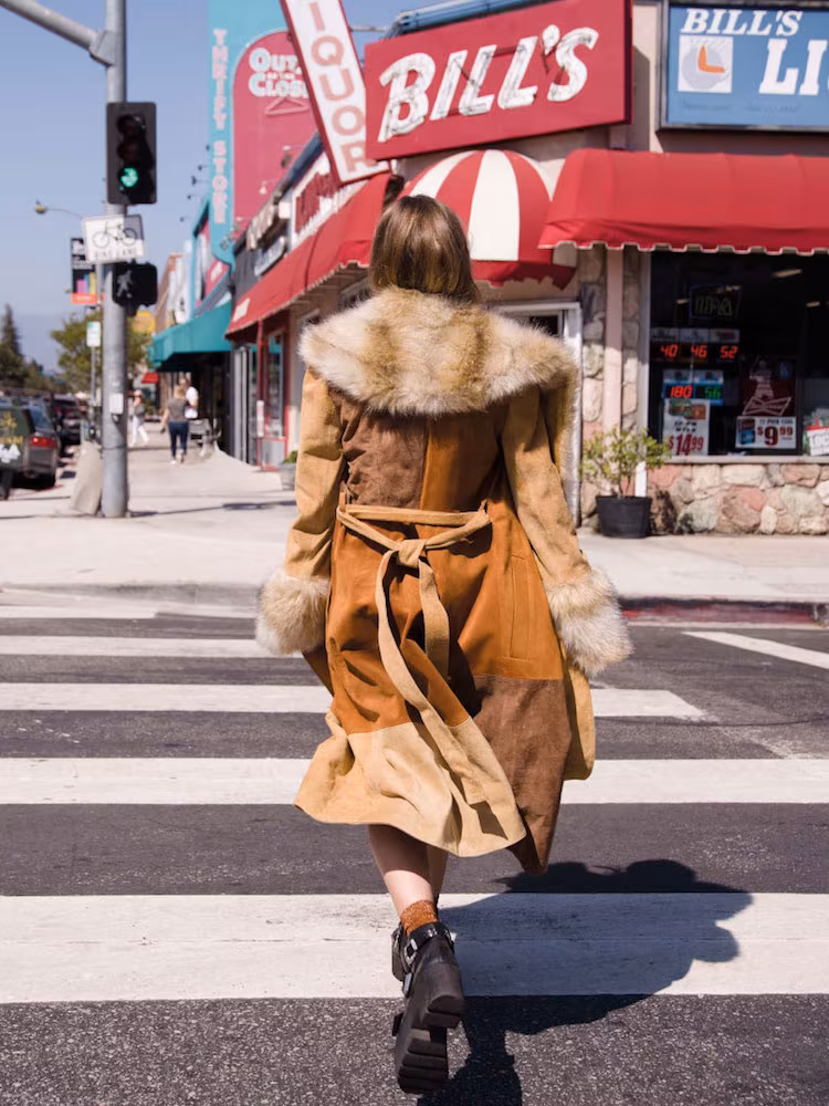 ASOS Coat in Suede with Faux Fur Collar