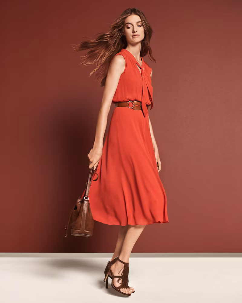 Ann Taylor Chiffon Tie Neck Midi Dress