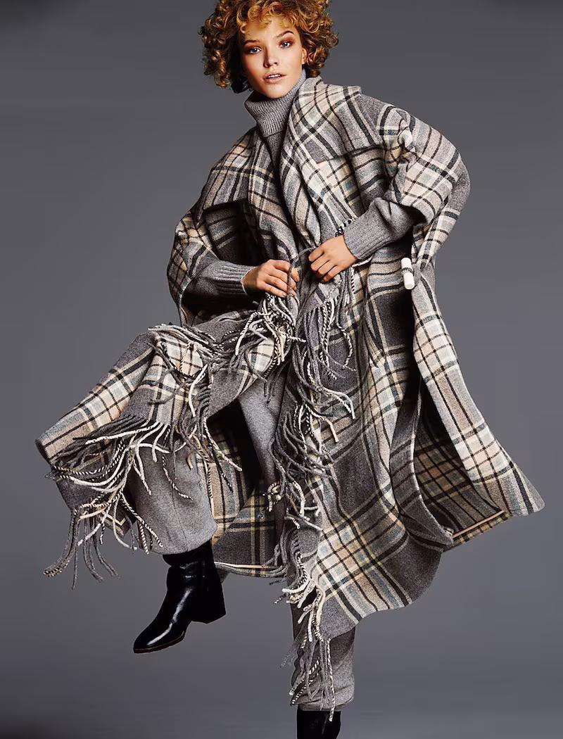 Chloé Blanket Check Fringe-Trim Coat